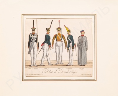 Неизвестный французский художник Русские офицеры и солдаты во Франции. 1815 год.